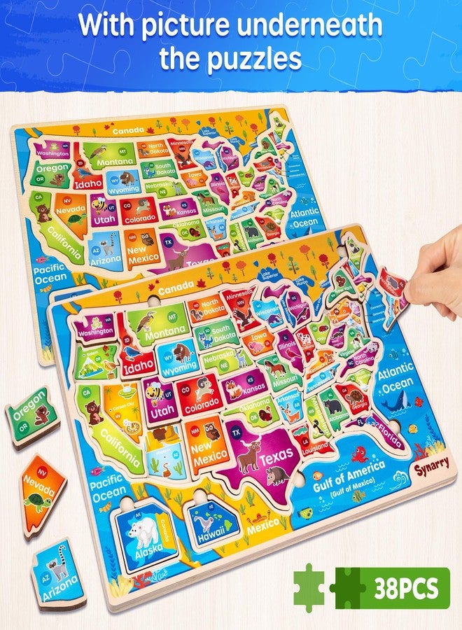SYNARRY Large USA Wooden Puzzles for Kids Ages 3-5, Learning United States Map Puzles for Kids Ages 4-6, Wood Jigsaw Puzzles Educational Games Toys Gifts for Boys Girls Ages 3-8 - Image 3